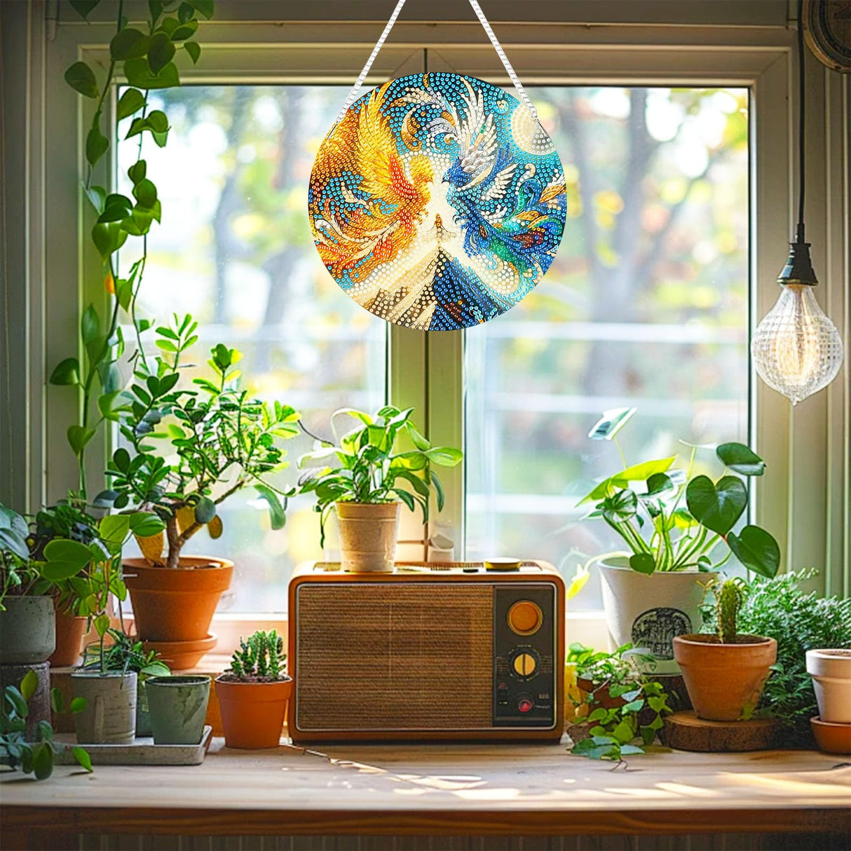 AIBOERL Phoenix Diamond Painting Pendant Kits,5D Diamond Art Diamond Painting Hanging Kits,7.17"X7.17"DIY Diamonds Painting Suncatcher Pendant Kit for Adults for Gift Wall Home Decor AIBOERL