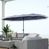 Outsunny 15ft Extra Large Patio Umbrella with Fringe, UPF30+ Double-sided Market Umbrella with Easy Crank Handle, 2 Vents for Garden Pool Lawn, Dark Blue Outsunny