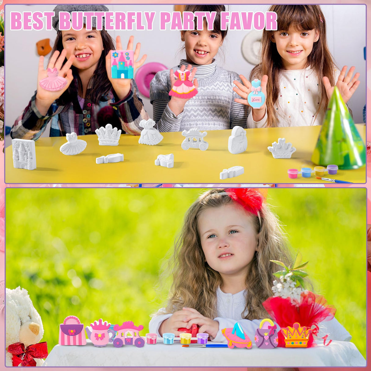 JellyArch 20 Set Princess DIY Painting Kit Ceramic to Paint Your Own Princess Rainbow Castle Statues Unpainted Plaster Figurines Brushes Acrylic Paints Bags Party Favor for Adults JellyArch