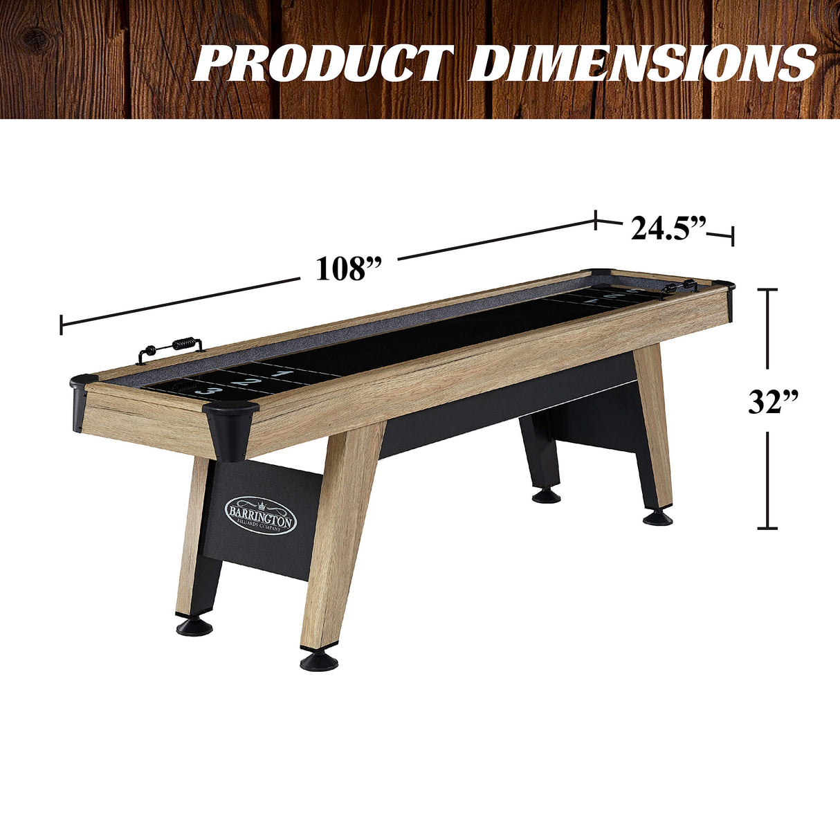 Barrington Billiards 9' Wentworth Shuffleboard Table with Scratch-Resistant Playfield and 8 Puck Set Barrington Billiards