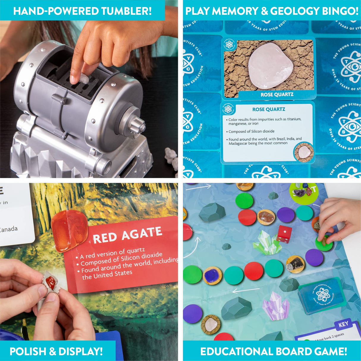 The Young Scientists Club Gemstone Treasures, Tumble & Polish Your Own Gemstones, DIY Rock Tumbler, Collect & Identify Gems, Great STEM Kit for Kids Ages 6, 7, 8, 9, Multi The Young Scientists Club