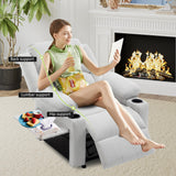 Power Recliner Chair for Adults,Upholstered Nursery Reclining Sofa Chair,Heating Point Massage Theater Seating Single Sofa with Side Pockets Table for Living Room-Grey White Alunaune