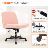 Orange Factory Criss Cross Chair with Wheels, Armless Cross Legged Office Desk Chair, Wide Comfy Vanity Rolling Swivel Modern Comfortable Fabric Computer Task Chairs for Home Office (Pink) Orange Factory