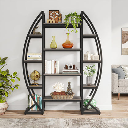 Tribesigns Industrial Elegant Oval 5-Tier Bookshelf in Grey - WoodArtSupply