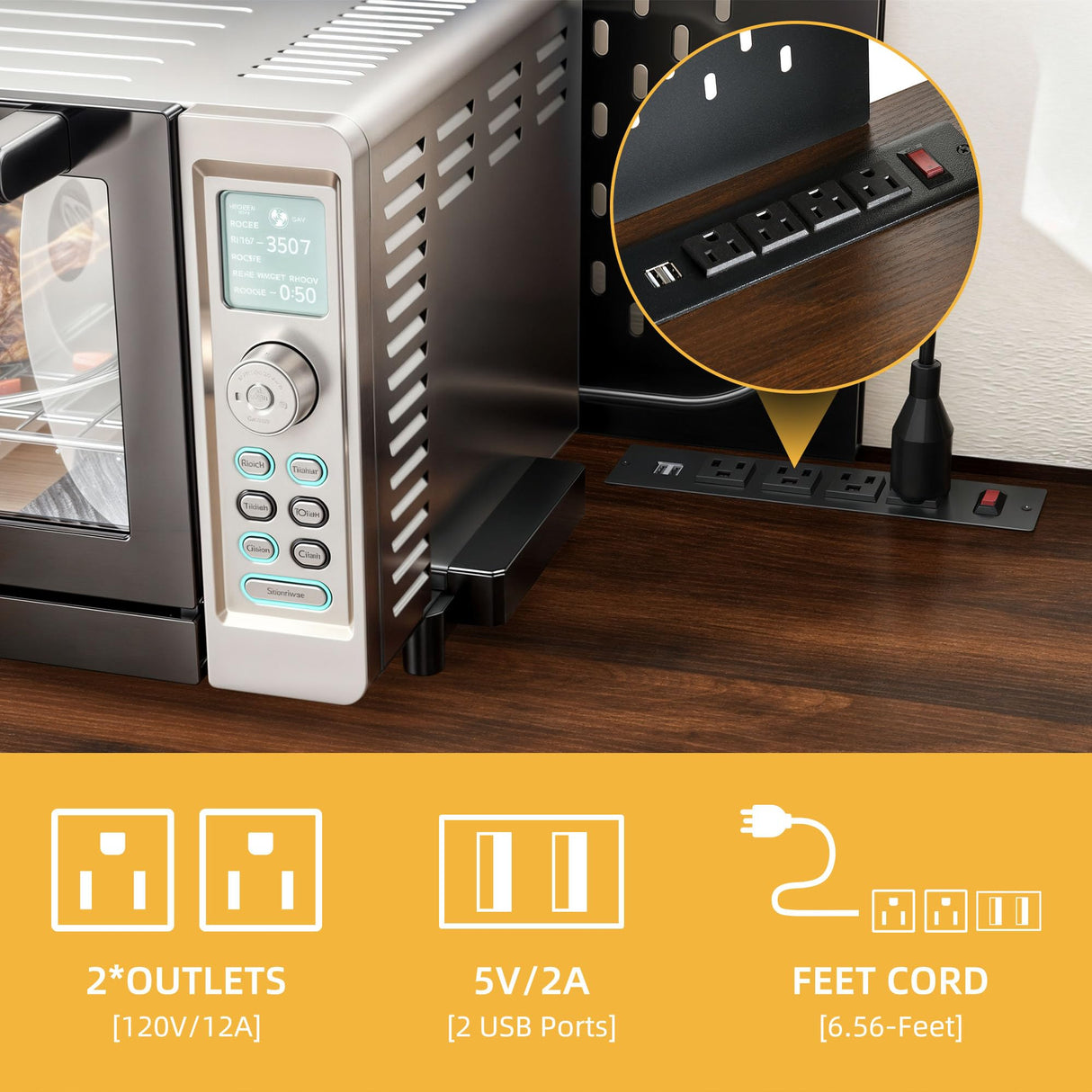 DWVO Kitchen Pantry Cabinet with Trash Can Cabinet, Large Microwave Stand w/Power Outlet, Kitchen Hutch Storage Cabinet Metal Frame Kitchen Cupboard, Rustic Brown, 63" W x 15.7" D x 69" H DWVO