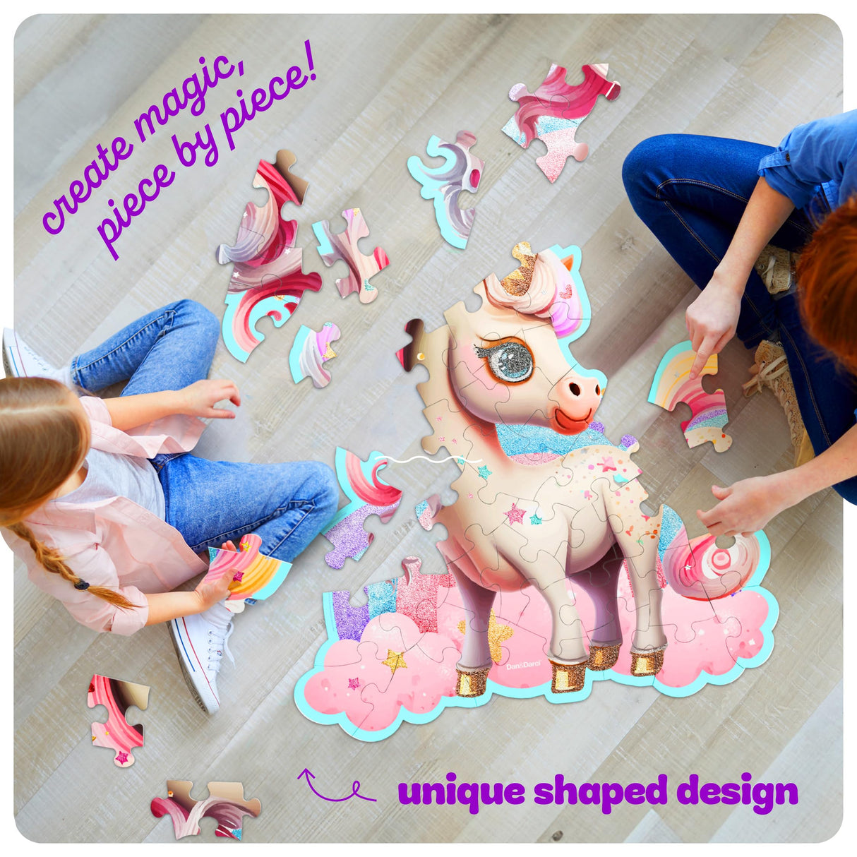 Dan&Darci Jumbo Shimmery 45-Piece Unicorn Floor Puzzle for Kids Ages 3-6 Years Old- Large Toddler Puzzles Age 3, 4, 5, 6 Year Olds - Easter Toys for Girls - Little Girl Birthday Gift Dan&Darci