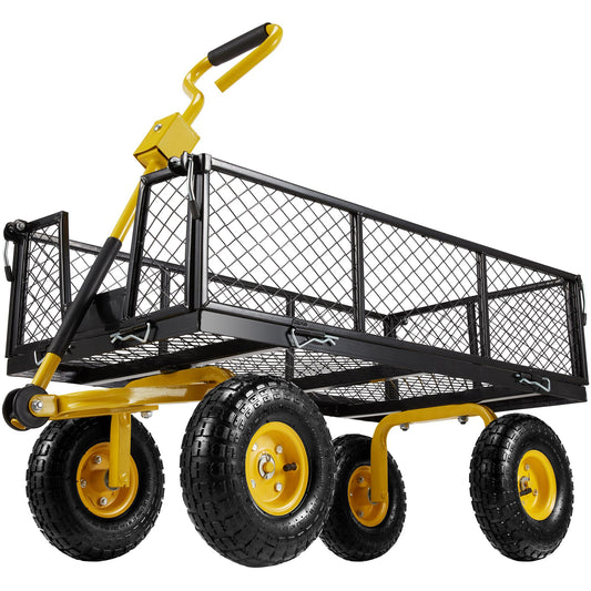 Eusuncaly Steel Garden Cart with Removable Sides, 880LBS Heavy Duty Utility Wagon Cart with Huge Pneumatic All Terrain Tires, Wagon Cart with 180°Adjustable Handle for Garden,Farm,Yard,Black - WoodArtSupply