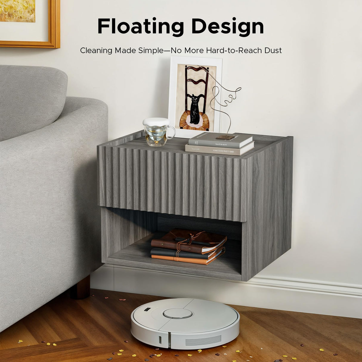 Lazzanto Floating Nightstand Bedroom Bedside Table - Floating Night Stand Set of 2 with Storage Drawer, Wood Morden Wall Mounted Bedside Tables for Dorm Hallway Entryway Lazzanto