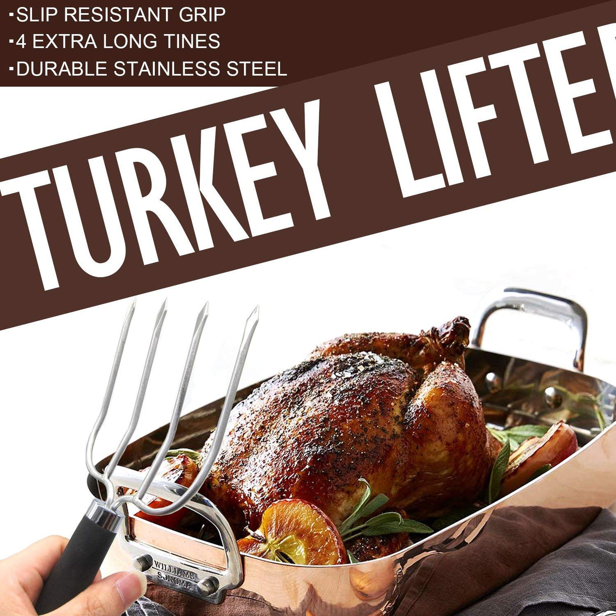 Turkey Lifter Forks Set of 2 Stainless Steel Turkey Lifters with Non-Slip Handle Turkey and Poultry Lifters Turkey Claws Carving Fork KAYCROWN