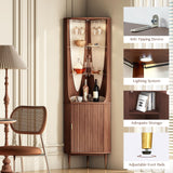 JOINICE,70" Tall Corner Cabinet,Mid Century Modern Storage Cabinet with Glass Shelves,Corner Bar Cabinet with Door & Lighting,Space Saver for Living Room,Bedroom,Dining Room,Kitchen,Walnut JOINICE