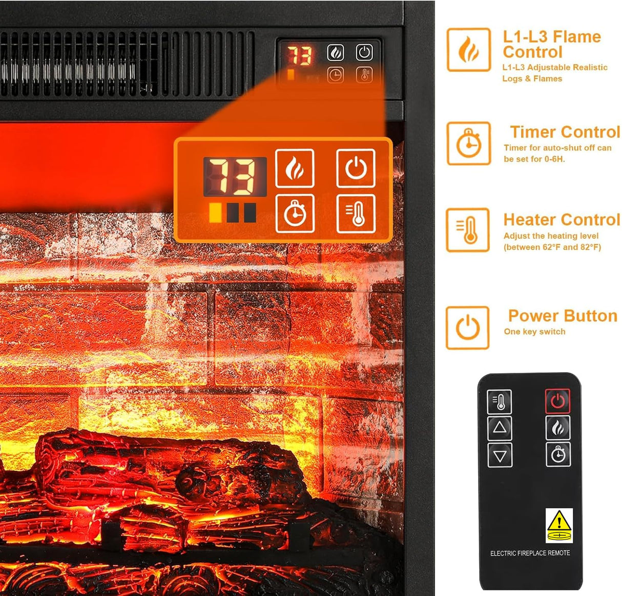 Naice 70" Electric Fireplace with Mantel and Cabinets, Fireplace TV Stand for Living Room Bedroom, Stacked Stone Surround and Remote Control 3D Realistic Flame Naice