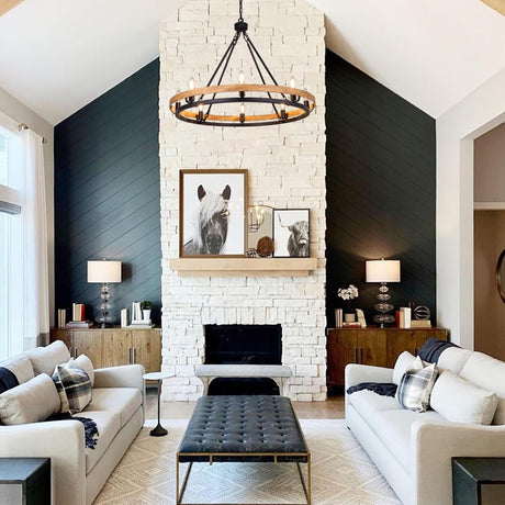 Wellmet Rustic Chandelier, Wood Painted Chandelier, 8-Light Farmhouse Wagon Wheel Chandelier for Living Room, Dining Room, Bedroom, Corridor, Hallway, Entryway Wellmet