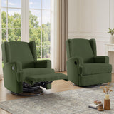 UIXE Swivel Glider Recliner Chairs Set of 2, Boucle High Back Accent Chair Nursery Rocker for Living Room, Upholstered Manual Reclining Sofa Seating with Deep Seat - Green UIXE