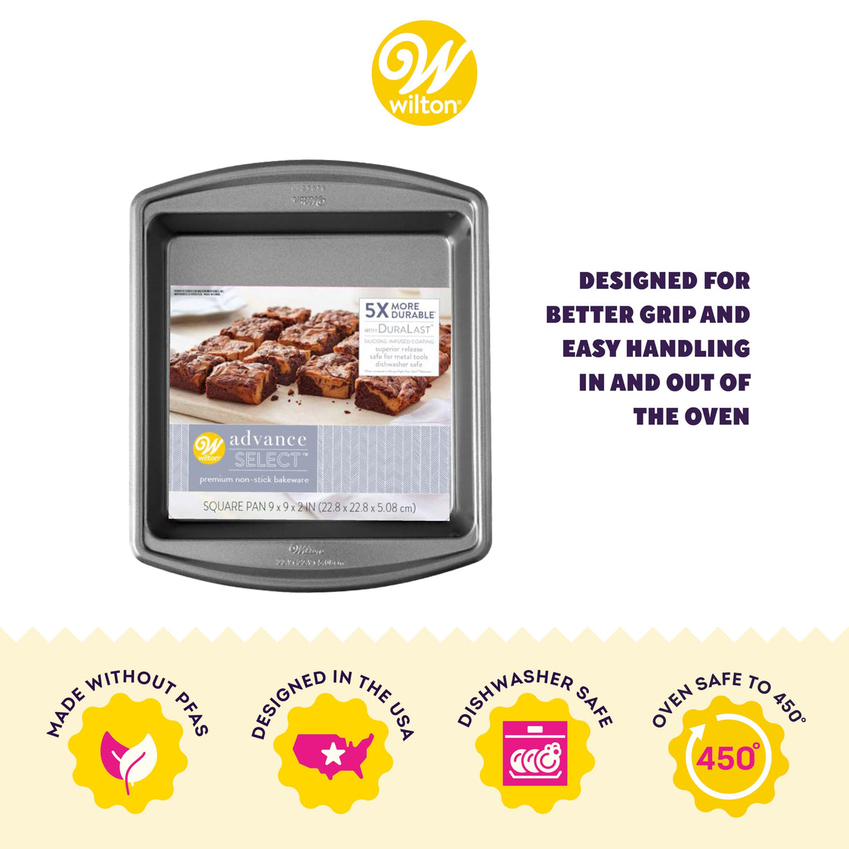 Wilton Advance Select Premium Non-Stick Square Cake Pan, Steel, Silver, 9 x 9-Inch Wilton