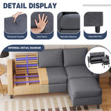 Shintenchi Small Sectional Sofa Couch, 3 Seat L Shaped Couches with Ottoman, Upholstered Fabric Convertible Sofa, Small Couch for Apartments, Living Room and Office (Dark Grey) Shintenchi