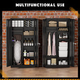 Greenvelly Metal Wardrobe Cabinet with Doors and Hanging Rod, Lockable Steel Storage Wardrobe Cabinet Bedroom Storage Cabinet, Clothes Closet for Home, Office and Bedroom, School,Gym(Black) Greenvelly