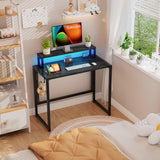 SOROGRA Small Folding Desk 31.5 Inch, Foldable Computer Desks with LED Lights and Monitor Stand, Work Portable Table for Bedroom Home Office, Black SOROGRA