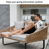 homary Rattan Patio Outdoor Daybed, Rattan Day Bed with Cushion Pillow & Aluminum Frame Sunbed Sofa Set Patio Loveseat,Gray homary