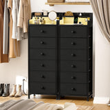 REAHOME Dresser for Bedroom with Charging Station and LED Lights, 6 Drawers Dresser Black Chest of Drawers with Shelves, Tall Night Stand with Sturdy Steel Frame & Wood Top for Bedroom - Black Grey REAHOME