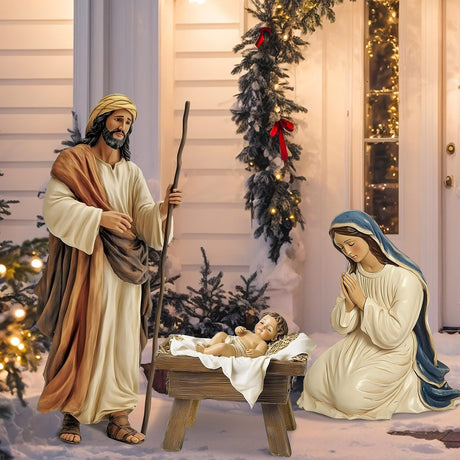 MorningRo 3 Pcs Metal Outdoor Nativity Scene Set Large 48.9" Tall Holy Family Outdoor Decorations with Sturdy Stakes Jesus Joseph Mary Yard Signs for Easter Christmas Holiday Lawn Home Garden Decor MorningRo