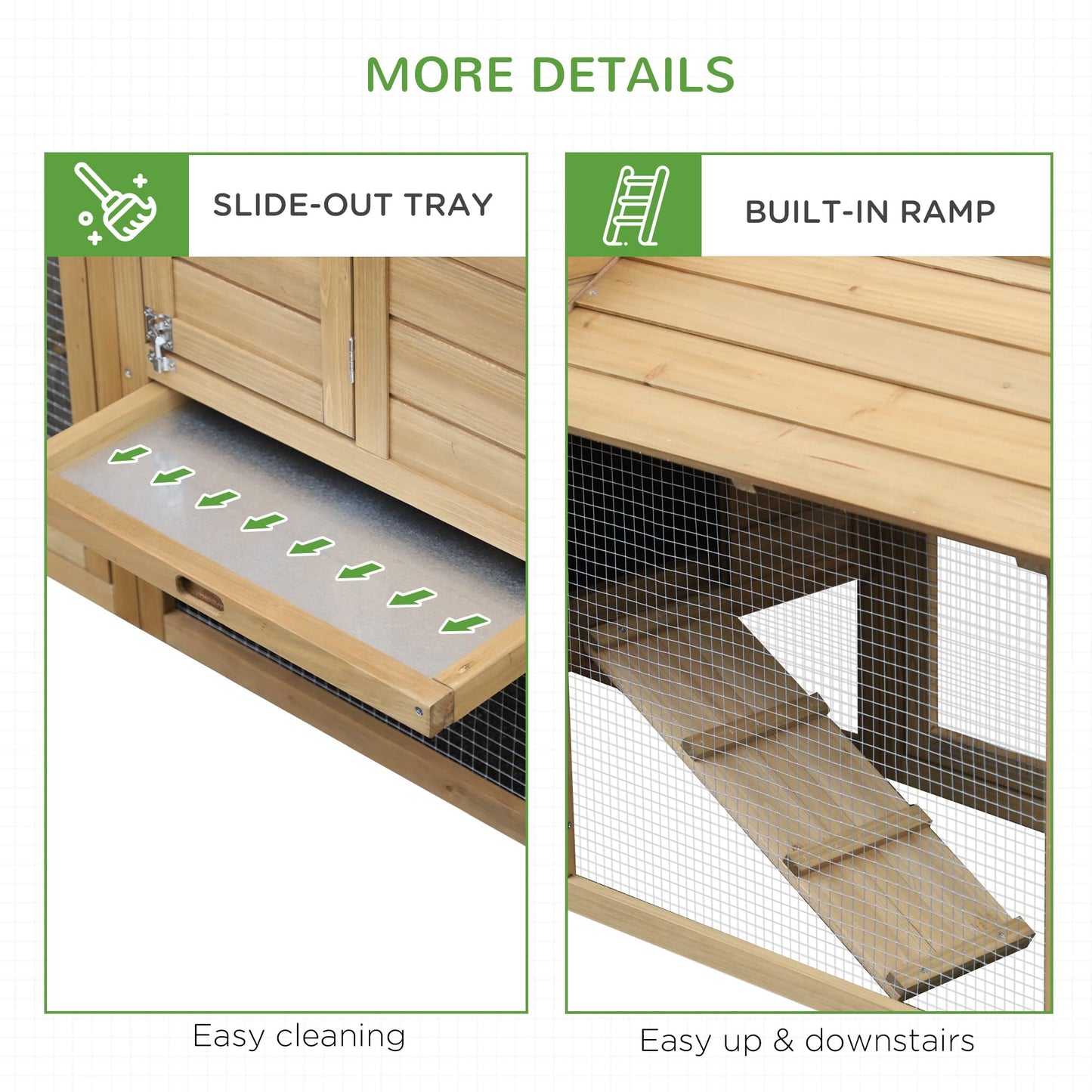 PawHut 59" Small Wooden Chicken coop Hen House Poultry Cage for Outdoor Backyard with 2 Doors, Nesting Box and Removable Tray, Natural Wood - WoodArtSupply