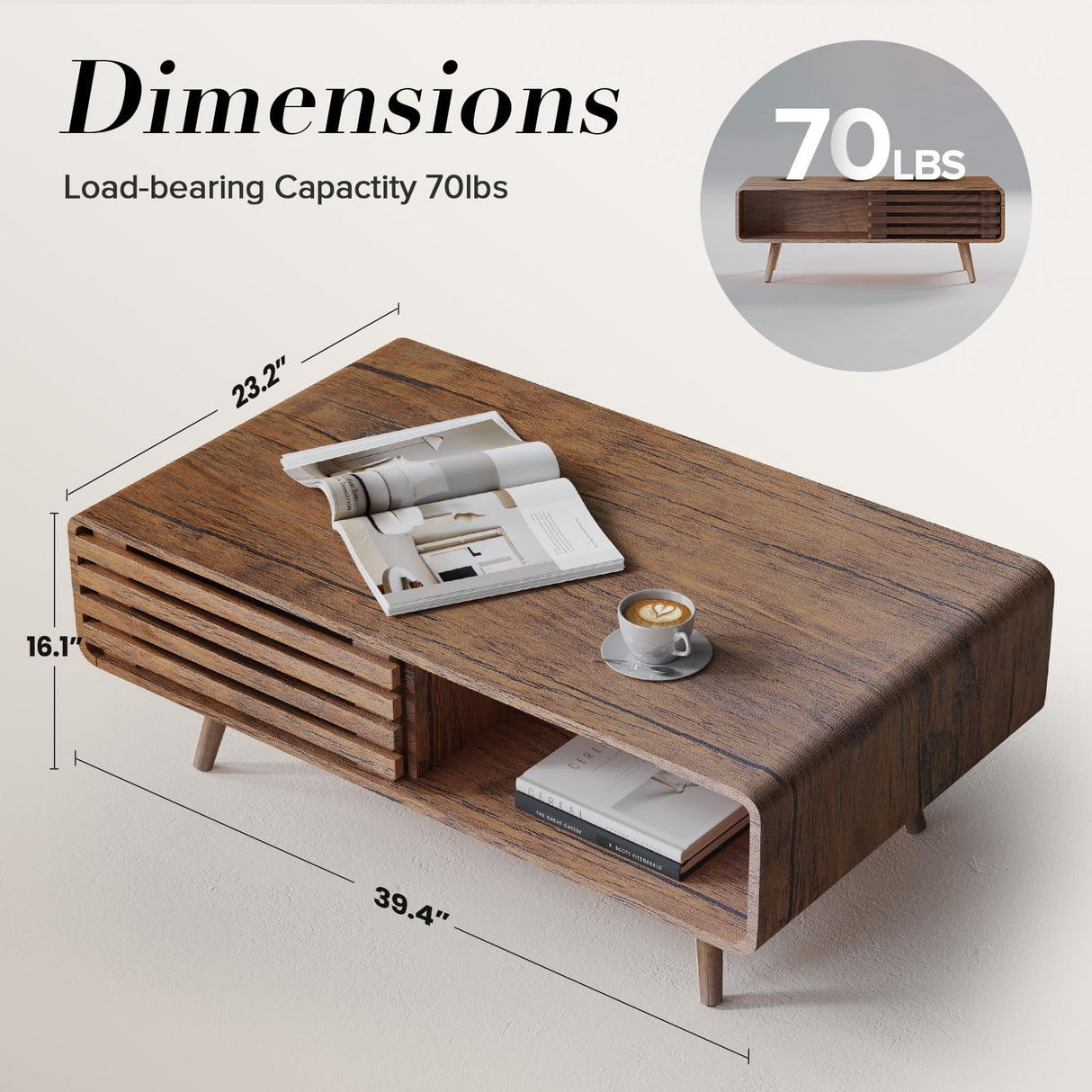 Easyego Coffee Table with Storage, Farmhouse Wood Tables for Living Room, Easy Assembly, Suitable for Various Home Styles (Walnut) Easyego