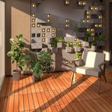 Teak Interlocking Deck Tile (Pack of 9,), Interlocking Patio Tile in Solid Teak Wooden Oiled Finish Waterproof All Weather Perfect for Indoor Outdoor (6 Slat, Teak Wood-9Pcs) RAKYTO