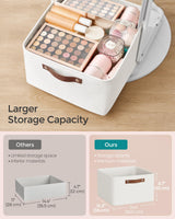 SONGMICS 360° Swivel Mirrored Jewelry Cabinet with Lights, Full-Length Mirror with Jewelry Storage, Standing Jewelry Armoire Organizer, with Large Storage Basket, Makeup Shelf, Cloud White UJJC018W01 SONGMICS