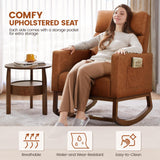 Yaheetech Leather Living Room Chair, Rocking Accent Chair, Modern Nursery Glider Chair with High Back and Side Pocket, Accent Rocker Armchair with Wood Legs for Living Room Bedroom Study, Brown Yaheetech