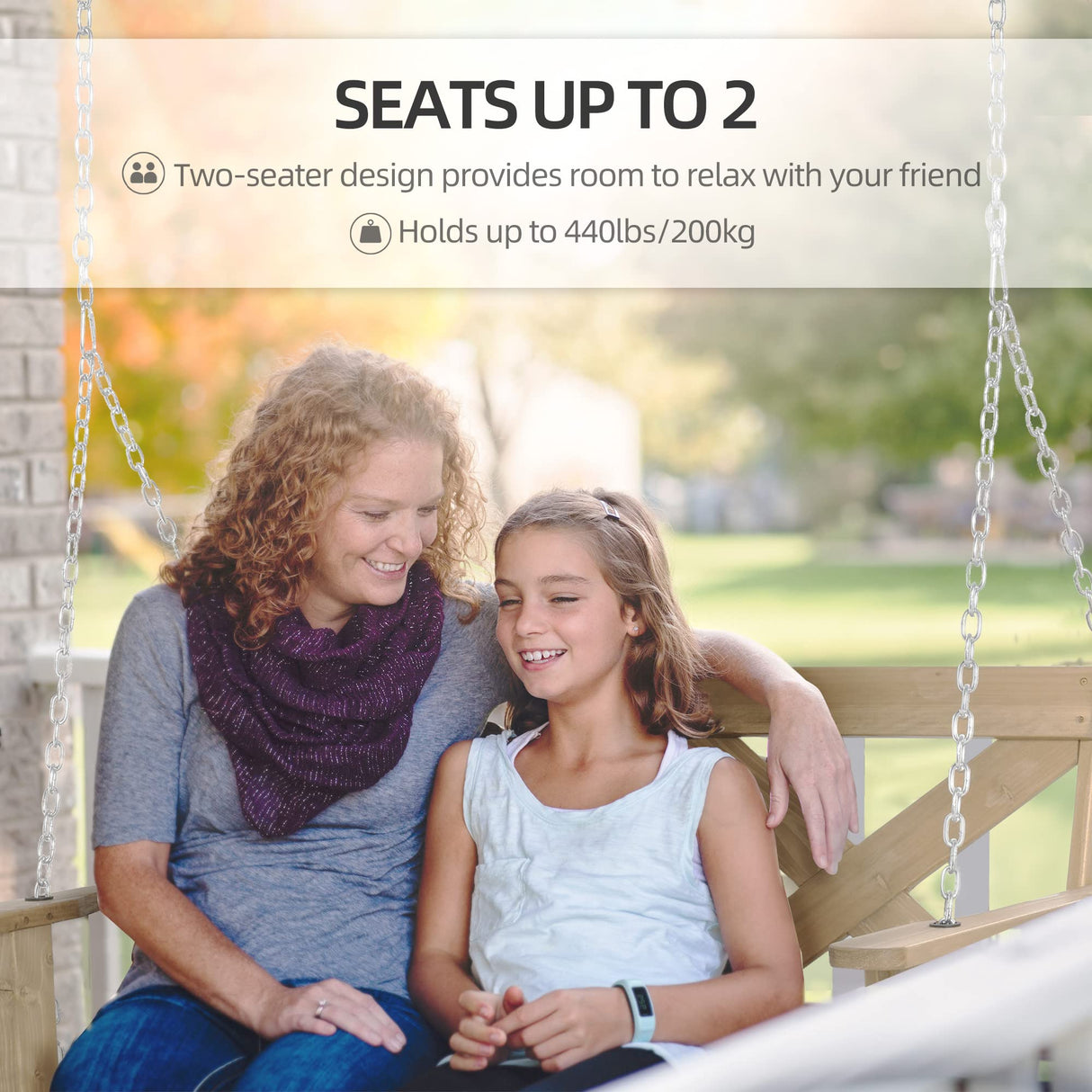 Outsunny 2 Person Porch Swing, Patio Swing, Outdoor Swing Bench with Pine Wood Frame and Hanging Chains for Garden and Yard, 550 lbs Weight Capacity, X Shaped Design, Natural Outsunny