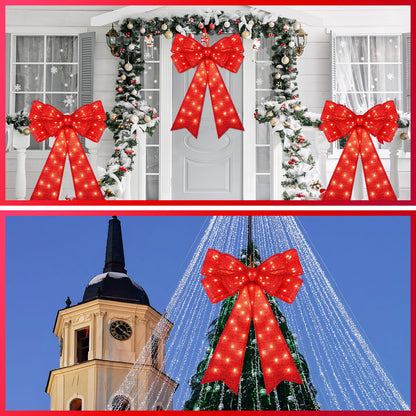 Liliful 2 Pcs 18 x 32 in LED Christmas Wreath Bows Extra Large Bows 72 LED Lights Wreath Huge Bow Door Wall Xmas Tree Top Decor for Indoor Outdoor Winter Xmas Party (Glitter)