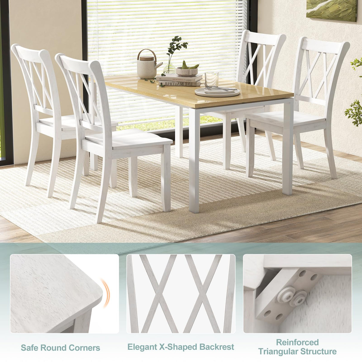 Giantex Wood Dining Chairs Set of 2 White, Armless Kitchen Chairs w/Rubber Wood Frame, Cross Back, Contoured Seat, Farmhouse Wooden Side Chairs, High Back Kitchen Chairs for Home Dining Room Giantex