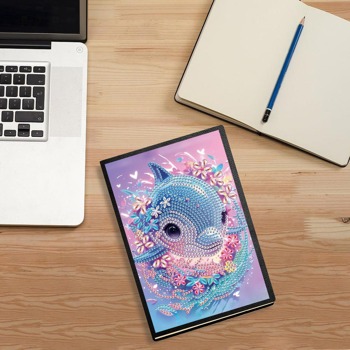 DCIDBEI Diamond Painting Notebooks A5 Blank Diamond Art Notebooks Diary Journal Book Diamond Painting Sketchbook A5 Diamond Painting Notebook Writing Pad Adults Dolphin Notebook DCIDBEI