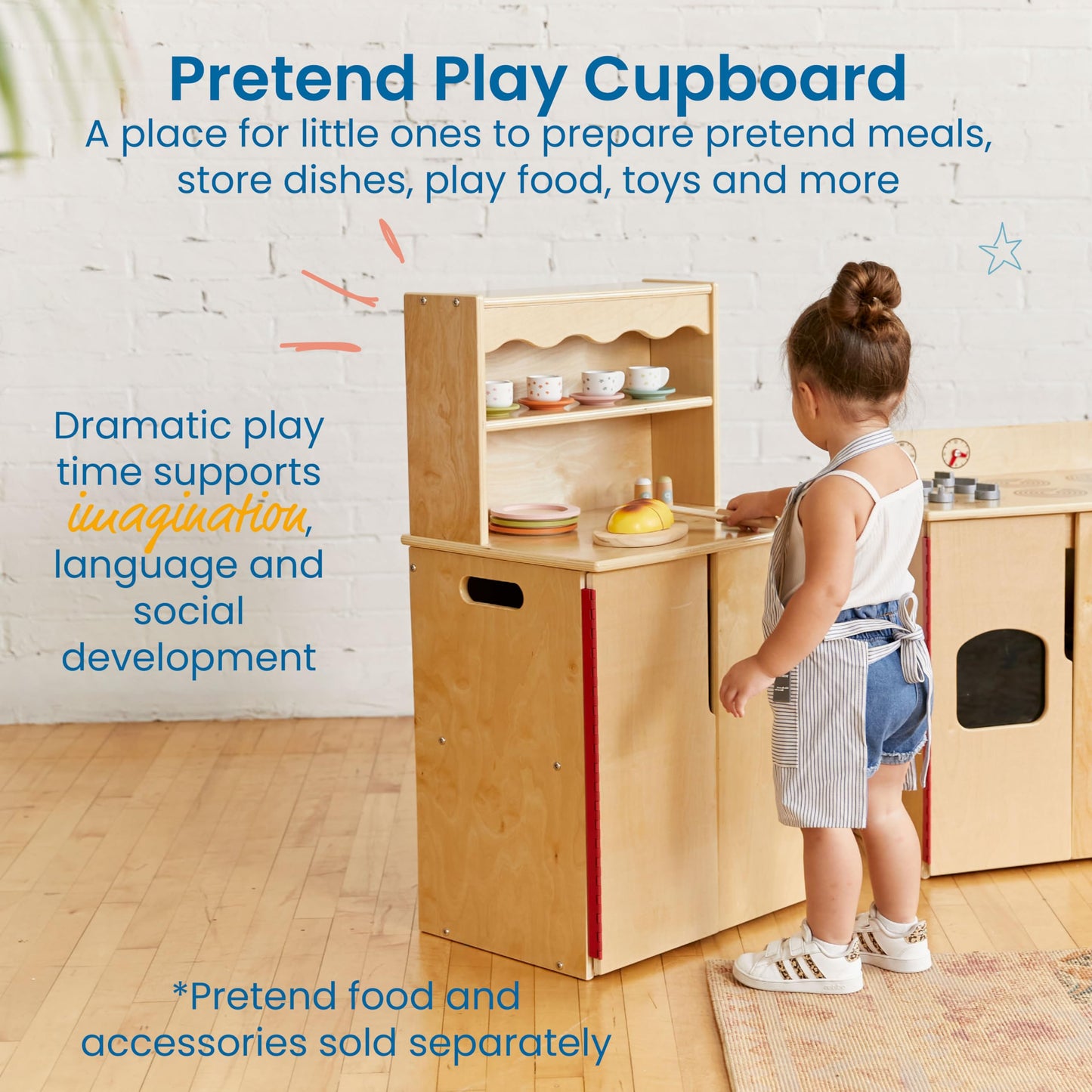 ECR4Kids Play Kitchen Storage Cupboard, Wooden Playset, Natural - WoodArtSupply