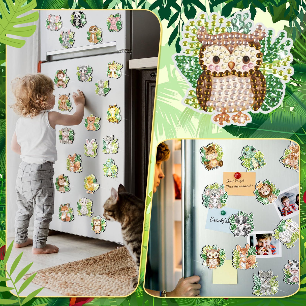 Xuhal 30 Pcs Jungle Animal Diamond Painting Magnets Safari Animal Diamond Art Magnets Kits for Adults Zoo Woodland 5D Rhinestone Refrigerator Magnetic Sticker for DIY Crafts Fridge Wildlife Gifts Xuhal
