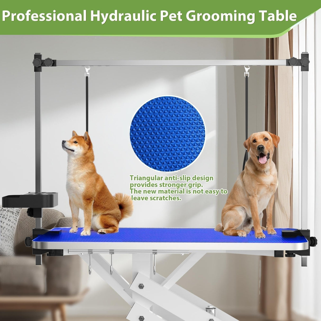 MODCART 43" Hydraulic Pet Grooming Table w/Anti-Static Table Top, Heav Duty Z-Lift Dog Grooming Table/21-36 w/Armrests/Leash Covers/Tool Organiyzers/Hooks, Weight Capacity 330LBS Black MODCART