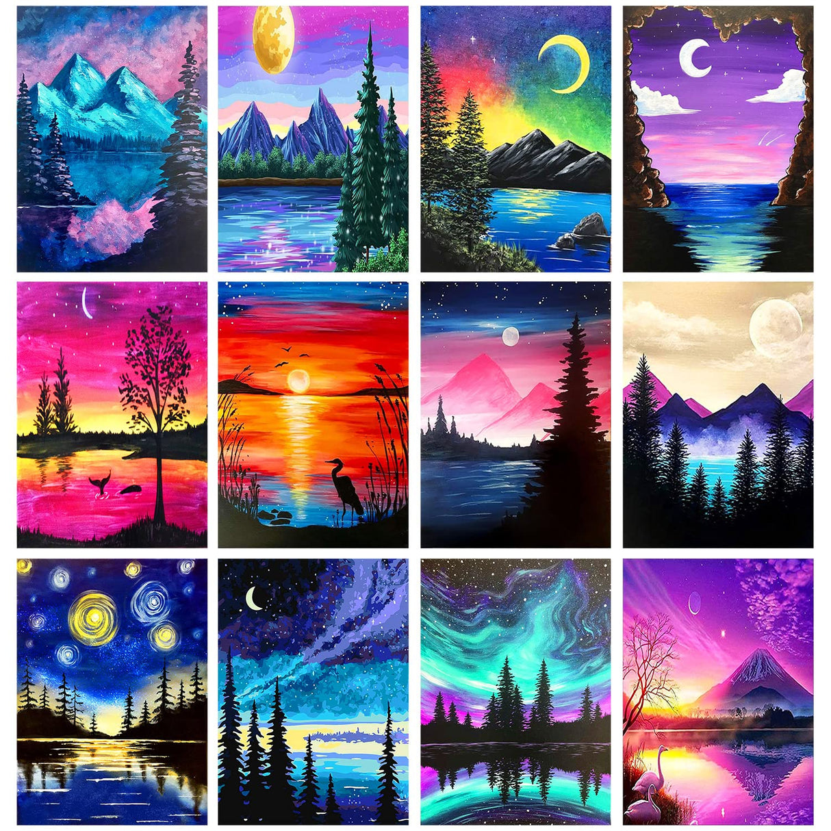 TINY FUN 12 Pack Diamond Painting Kits for Adults 5D Diamond Art Kit Paint by Number for Beginners, DIY Paint with Round Full Drill Diamonds Paintings Gem Art for Home Wall Decor Gift (12X16 Inch TINY FUN