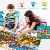 Dinosaur Puzzles for Kids Ages 4-8 Year Old - World of Huge Dinosaurs,2 Packs 60 Pieces Jigsaw Puzzle for Toddler Children Learning Educational Puzzles Toys for Boys and Girls. RANSUNN