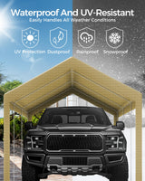 12x20 FT Heavy Duty Carport Replacement Canopy Cover, Durable Waterproof Garage Shelter Top, Car Tent for Outdoor Use, with Ball Bungees for Secure (Beige) Mars Explo