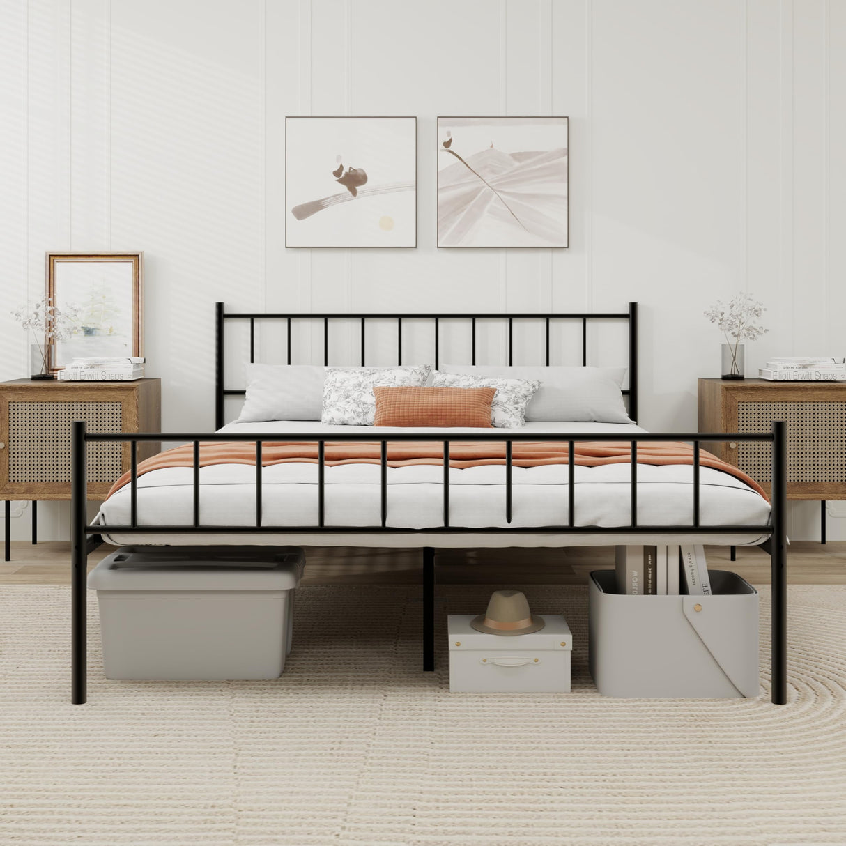 WJORATA Metal Platform King Bed Frame with Headboard Sturdy Steel Slats Support No Box Spring Needed Easy Assembly Black WJORATA