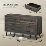 DWVO 6-Drawer Dresser, Wood Storage Cabinet with Black Metal Handles & Anti-Tip Design, Modern Chest of Drawers for Living Room, Bedroom, or Hallway-Dark Rustic Oak DWVO
