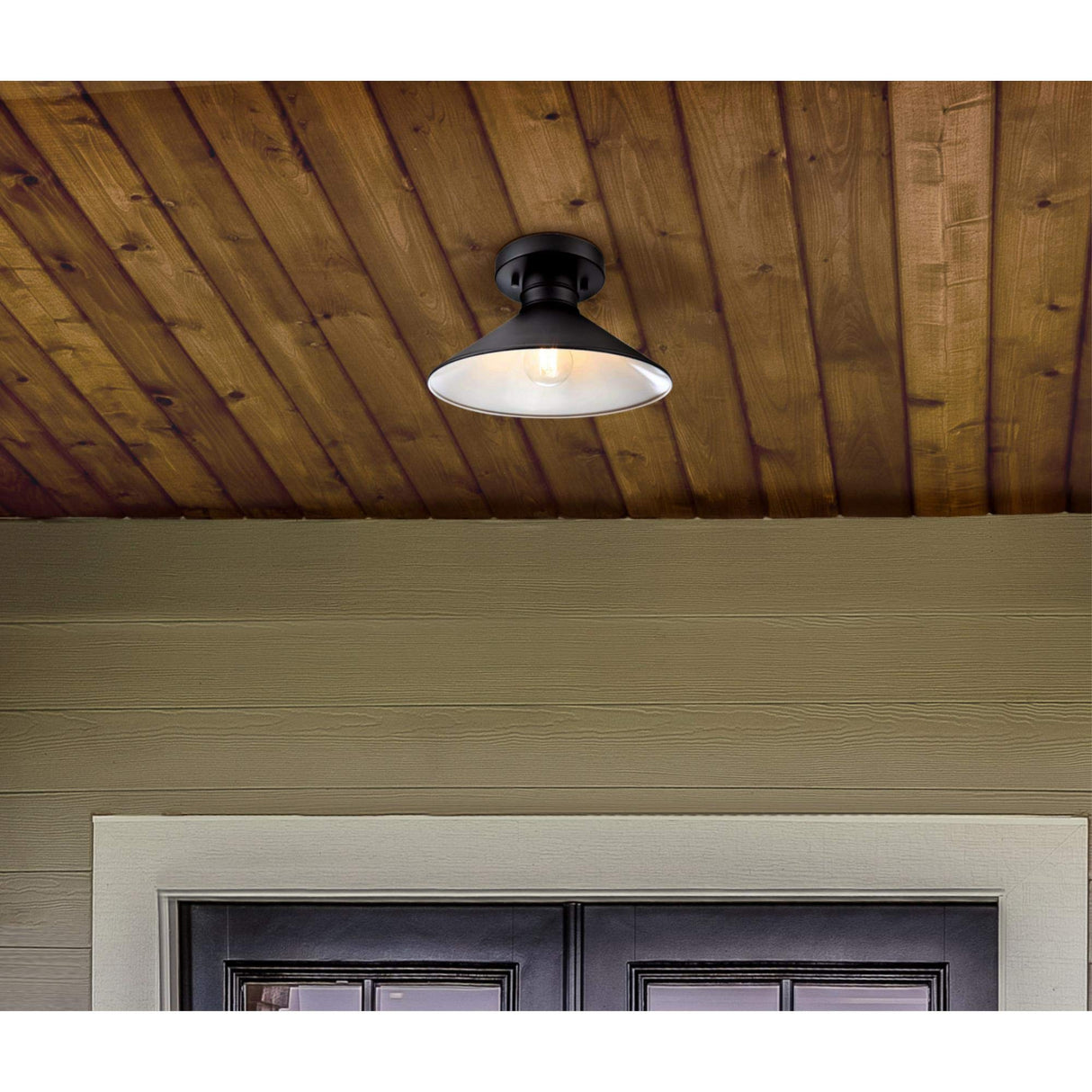 Westinghouse 6112900 Watts Creek 11 Inch Rustic/Arts & Crafts One-Light Outdoor Semi Flush Mount Ceiling Light, Dark Sky Friendly, Textured Black Finish Westinghouse