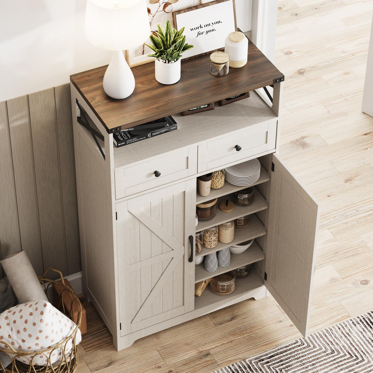 Maupvit 5-Tier Shoe Cabinet with Doors, Farmhouse Storage Cabinet with 2 Drawers & Adjustable Shelves, Shoe Cabinet Storage for Entryway,Wood Shoe Rack Organizer Cabinet for Living Room Foyer Hallway Maupvit