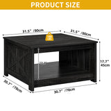 DWVO Square Coffee Table for Living Room, Farmhouse Coffee Table with Storage, 2-Tier Wood Coffee Tables Center Table with Half Open Storage Compartment, Black DWVO