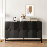 WILSHINE Sideboard Buffet with Storage Cabinet, 60" Black Buffets & Sideboards Credenza Wooden Entryway Table with 4 Doors and Adjustable Shelves for Dining Living Room Kitchen Coffee Bar WILSHINE