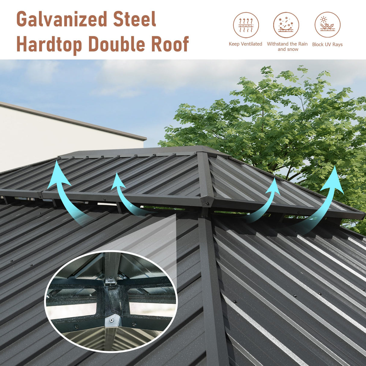 Domi Hardtop Gazebo 12x20FT, Aluminum Outdoor Gazebo with Galvanized Steel Double Roof Canopy, Curtains and Netting Included, Metal Gazebo Permanent Pavilion for Patio, Lawn, Garden, Gray domi outdoor living