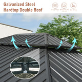 Domi Hardtop Gazebo 12x20FT, Aluminum Outdoor Gazebo with Galvanized Steel Double Roof Canopy, Curtains and Netting Included, Metal Gazebo Permanent Pavilion for Patio, Lawn, Garden, Gray domi outdoor living