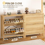 YOMILUVE Shoe Cabinet Storage for Entryway, Fluted Shoe Cabinet with 2 Flip Drawers, Hidden Shoe Rack Tall Freestanding Shoe Organizer with Legs for Hallway, Wood YOMILUVE