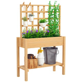 Outsunny Wooden Raised Garden Bed with Trellis, Elevated Planter Box with Storage Shelf, Outdoor Flower Box for Vegetables, Flowers, Herbs Outsunny