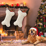 Malier Dog Christmas Stocking, Knit White Christmas Stocking for Dogs, Bone Shape Dog Stocking Christmas Large Pet Stockings Hanging Dog Christmas Stocking for Dogs Cats Pets (White) Malier